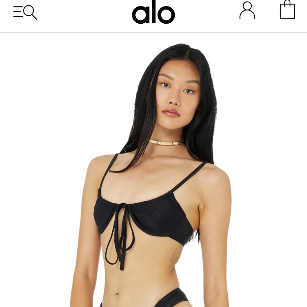 Alo Yoga x Frankies Bikinis Black Swim Bikini Top